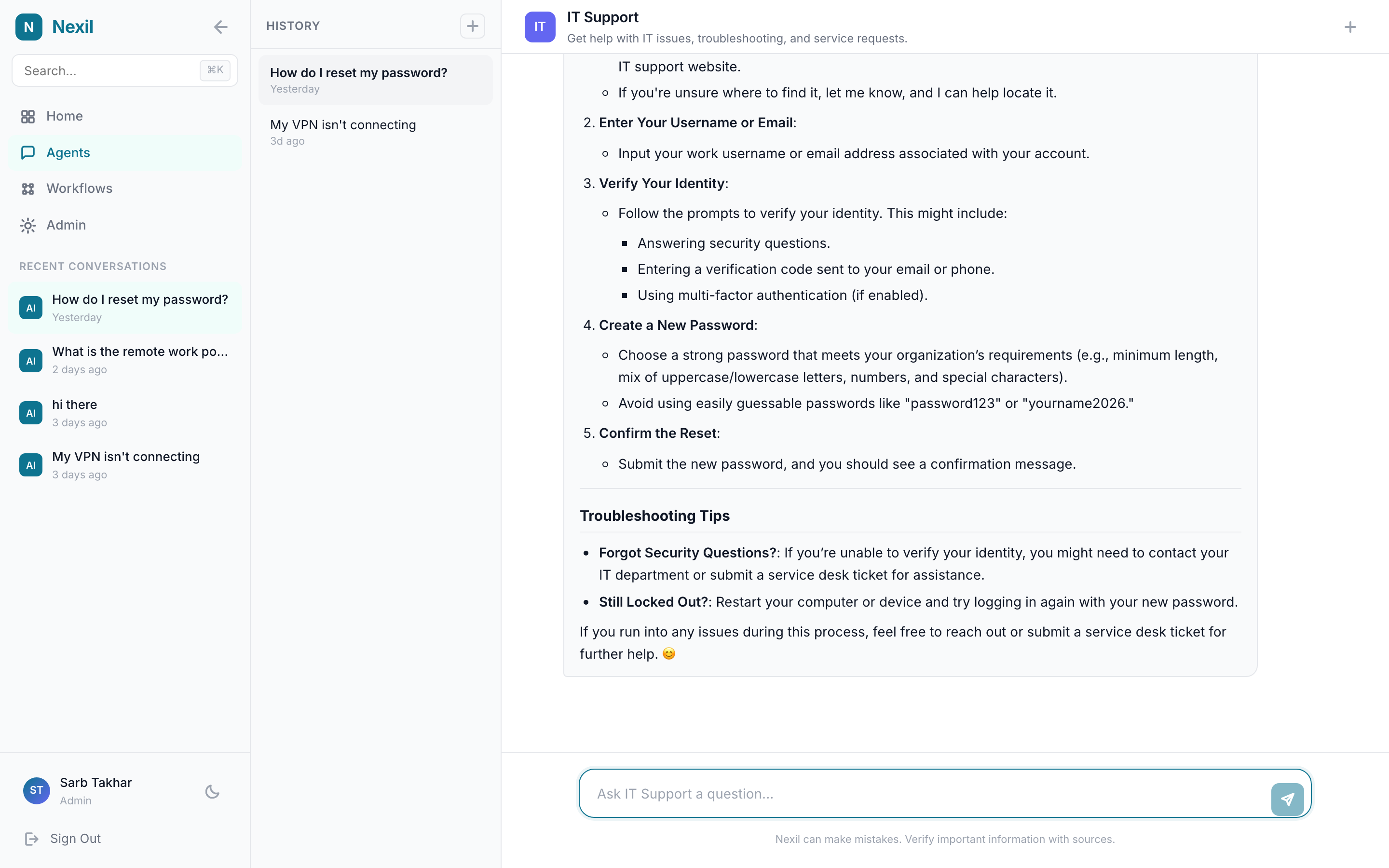 An AI chat conversation with citations and source links