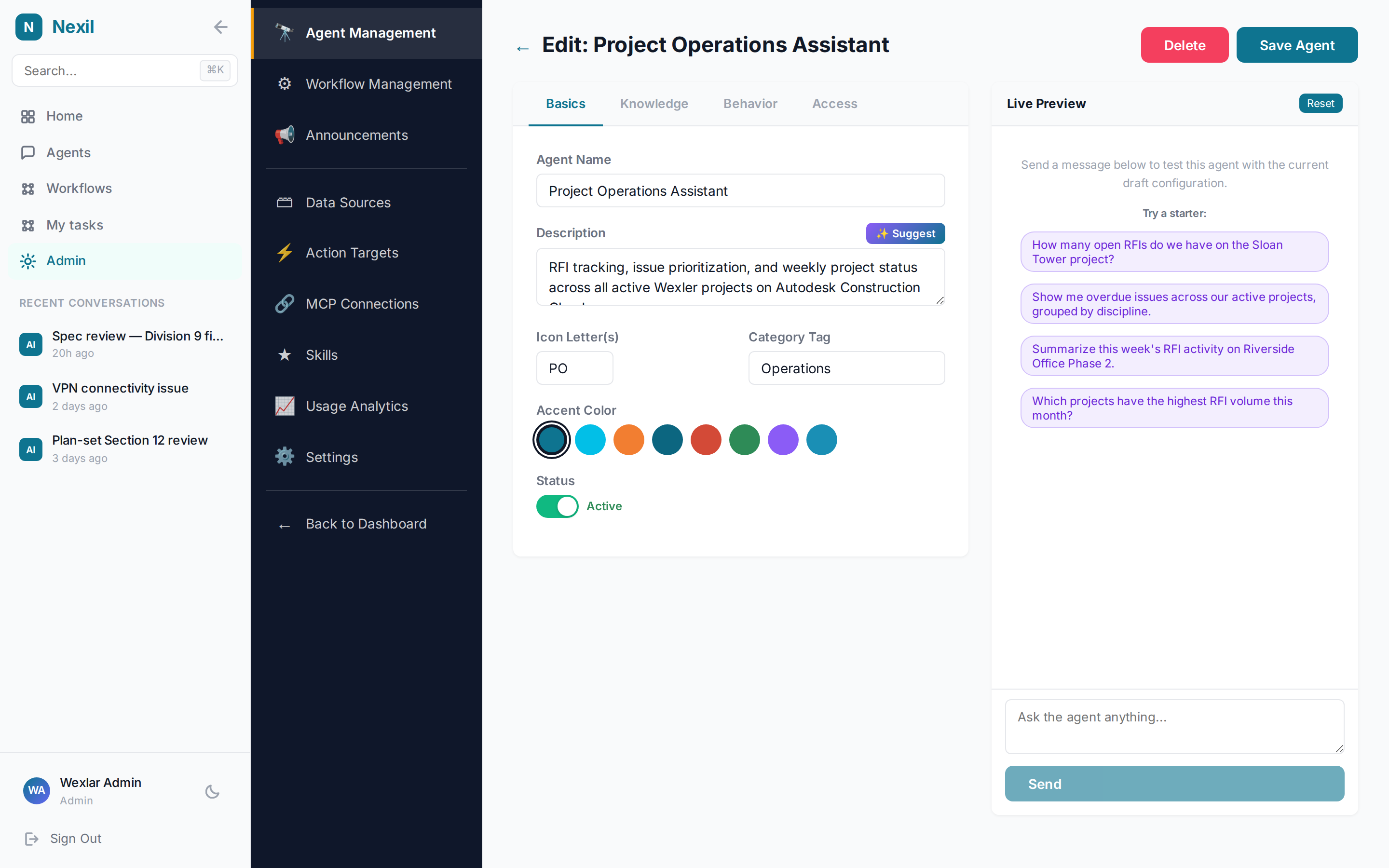 The Nexil agent configuration editor with source scoping